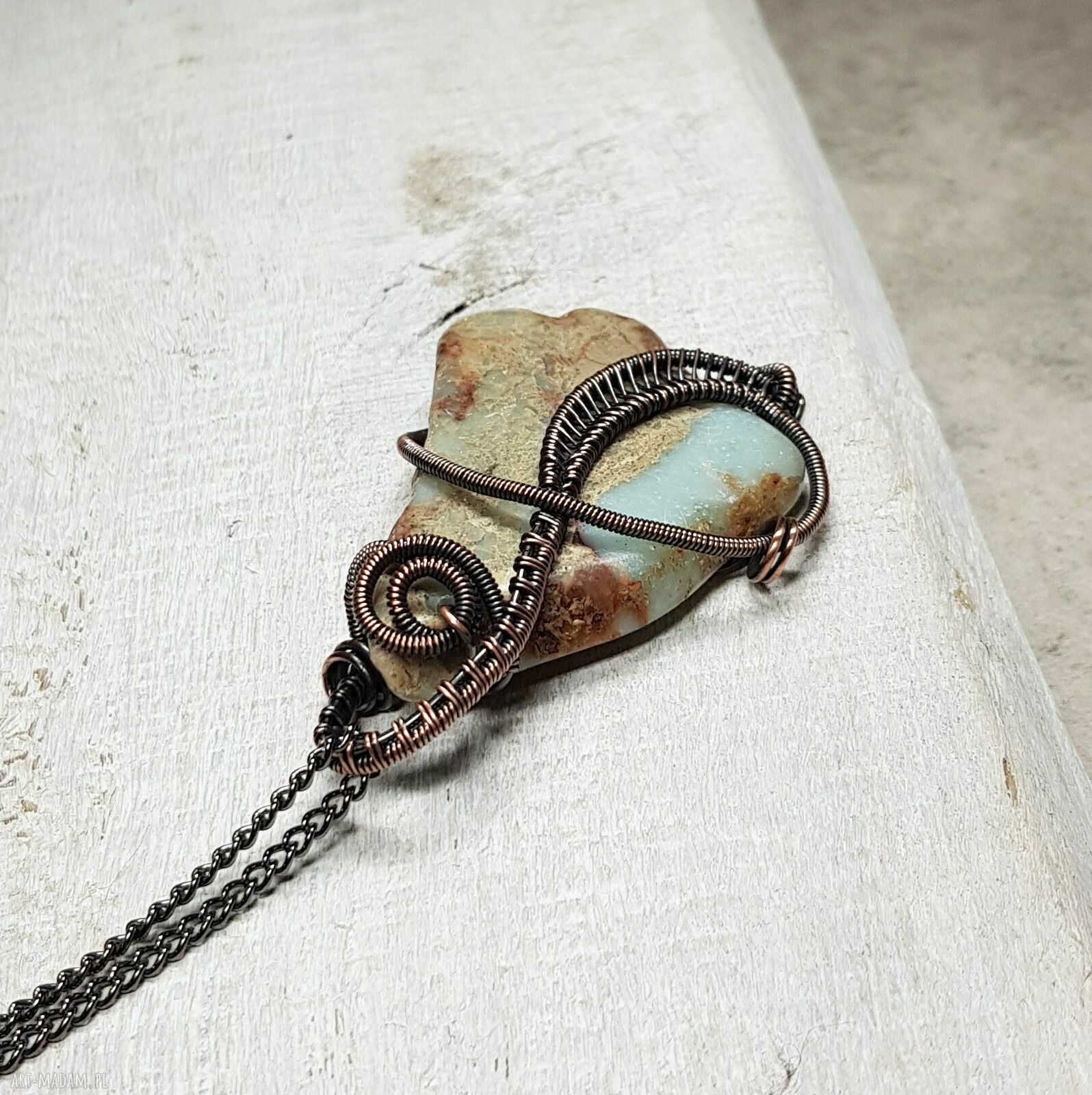 Jaspis cesarski - miedziany naszyjnik wire wrapping m291