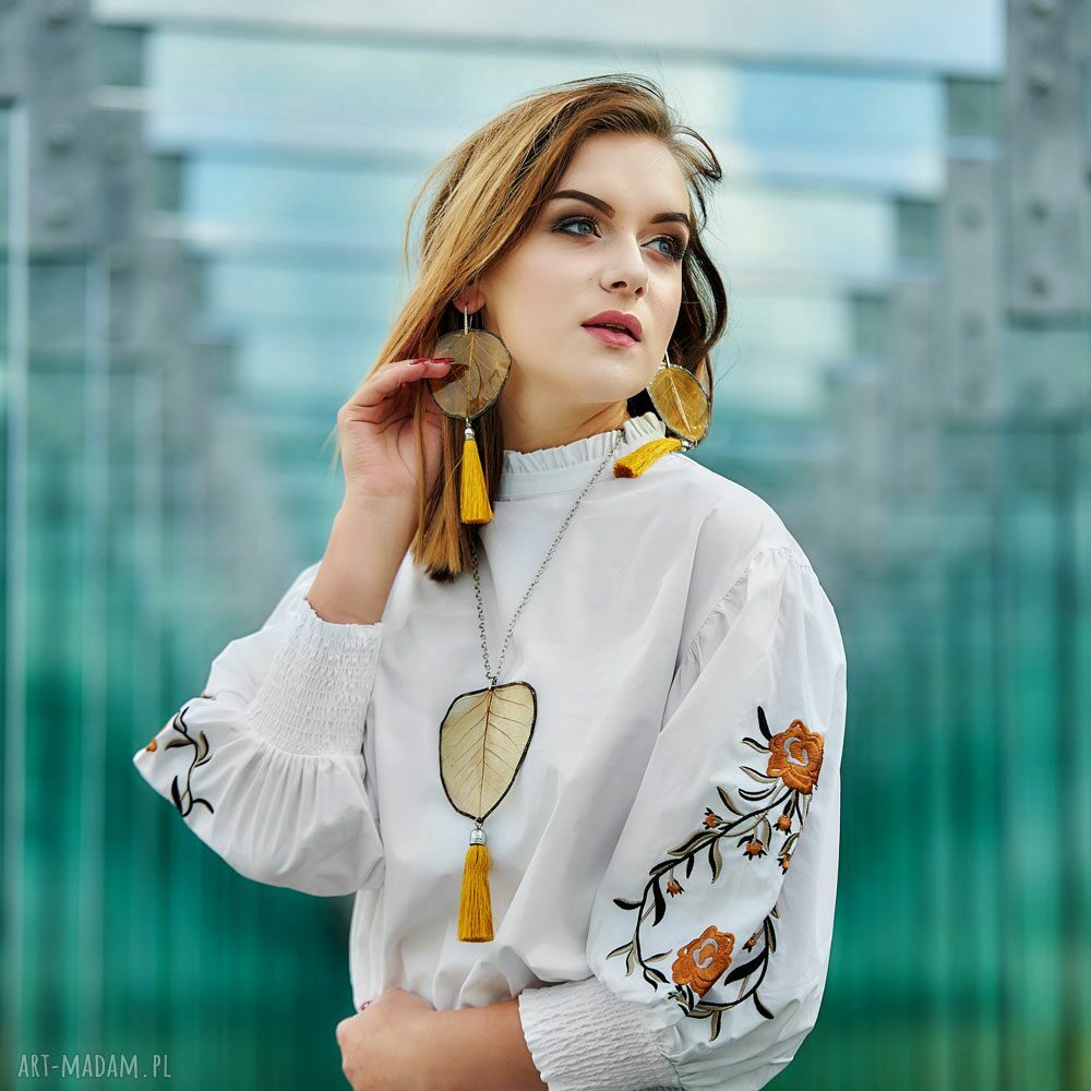 Naszyjnik z naturalnym liściem w technice Tiffany - WZÓR L11