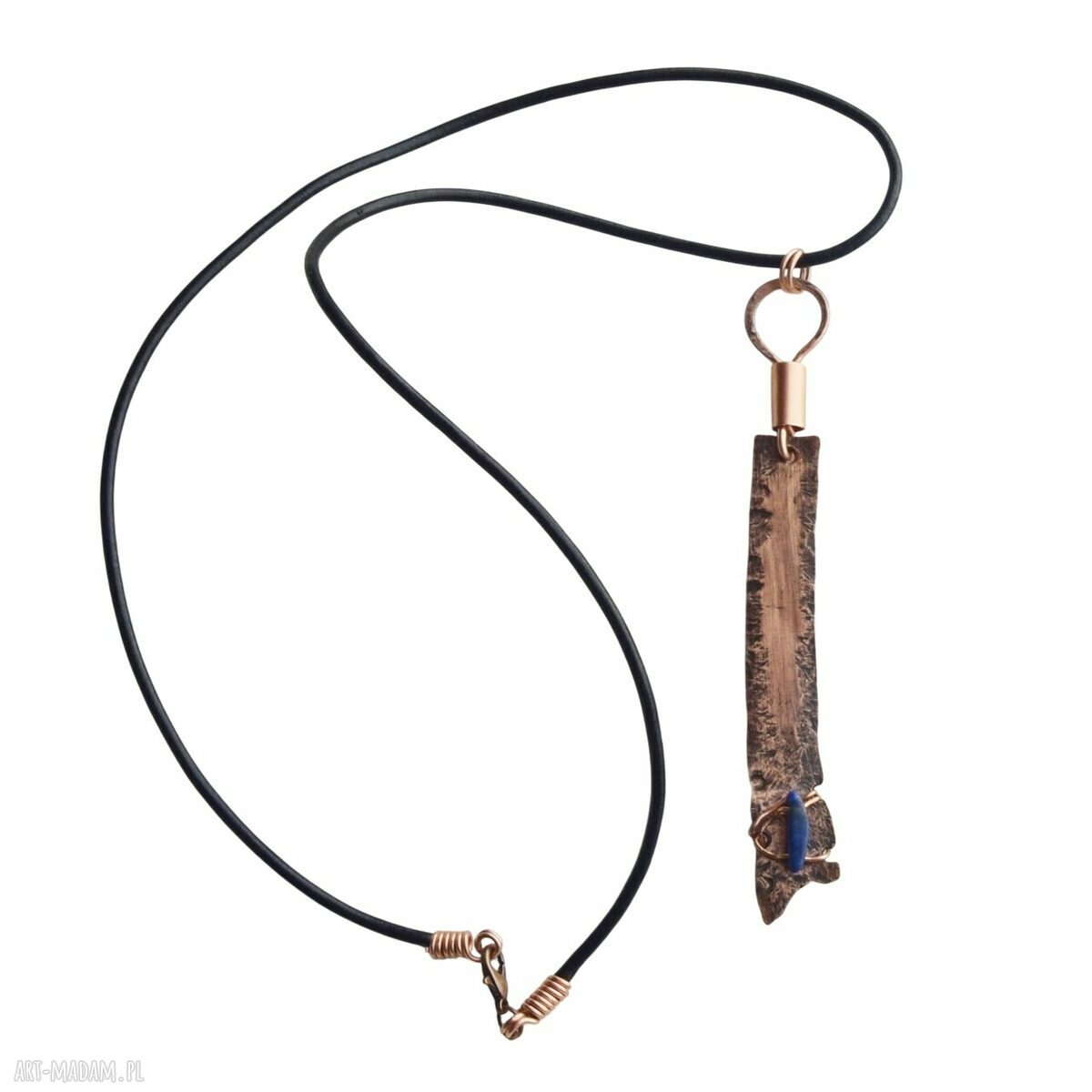 Naszyjnik z oksydowanej miedzi, lapis lazuli i rzemienia