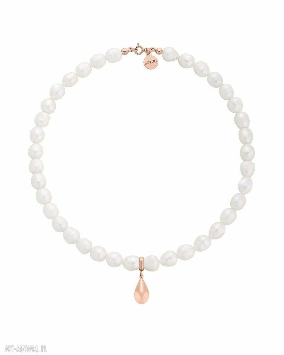 Naszyjnik pereł naturalnych kroplą różowego złota perłami