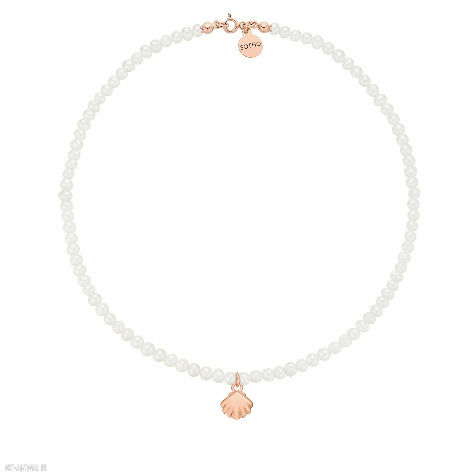 Naszyjnik pereł naturalnych muszelką różowego złota