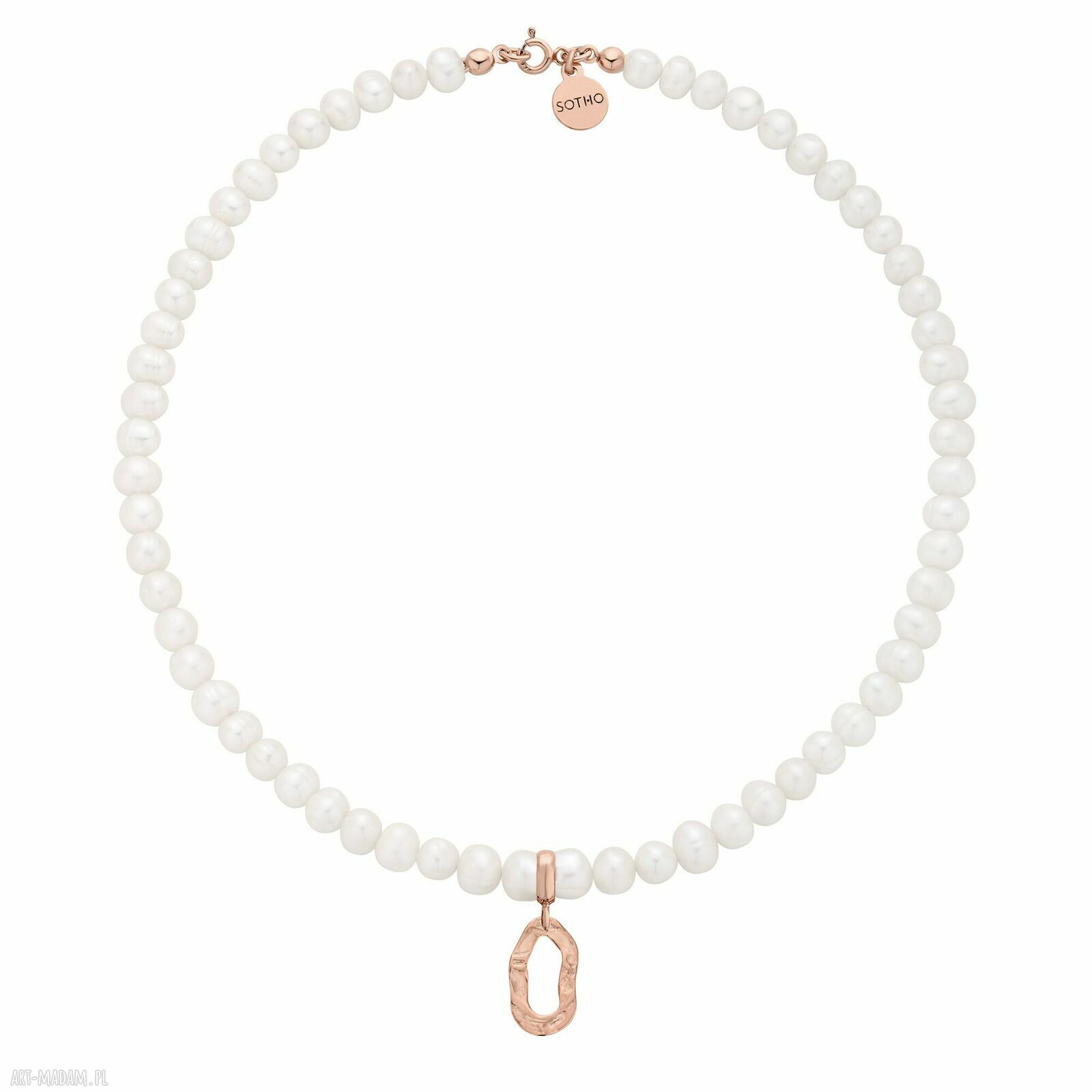 Naszyjnik pereł naturalnych nieregularną zawieszką różowego złota