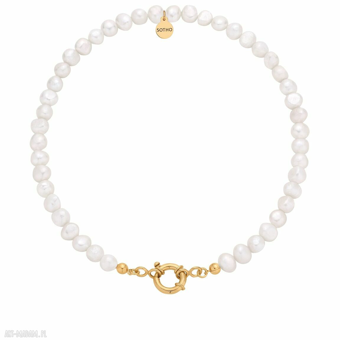 Naszyjnik pereł naturalnych złotym ozdobnym zapięciem perły