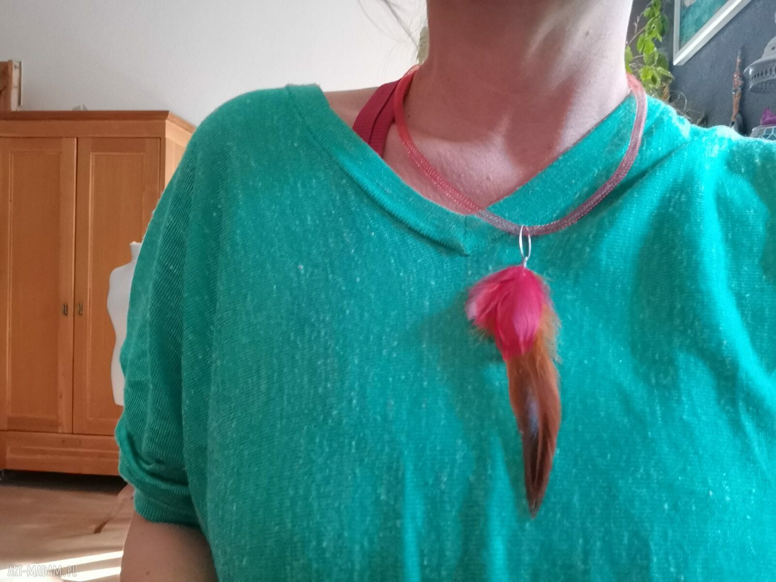 Naszyjnik z piórkiem boho - ręczne wykonanie Ruda Klara