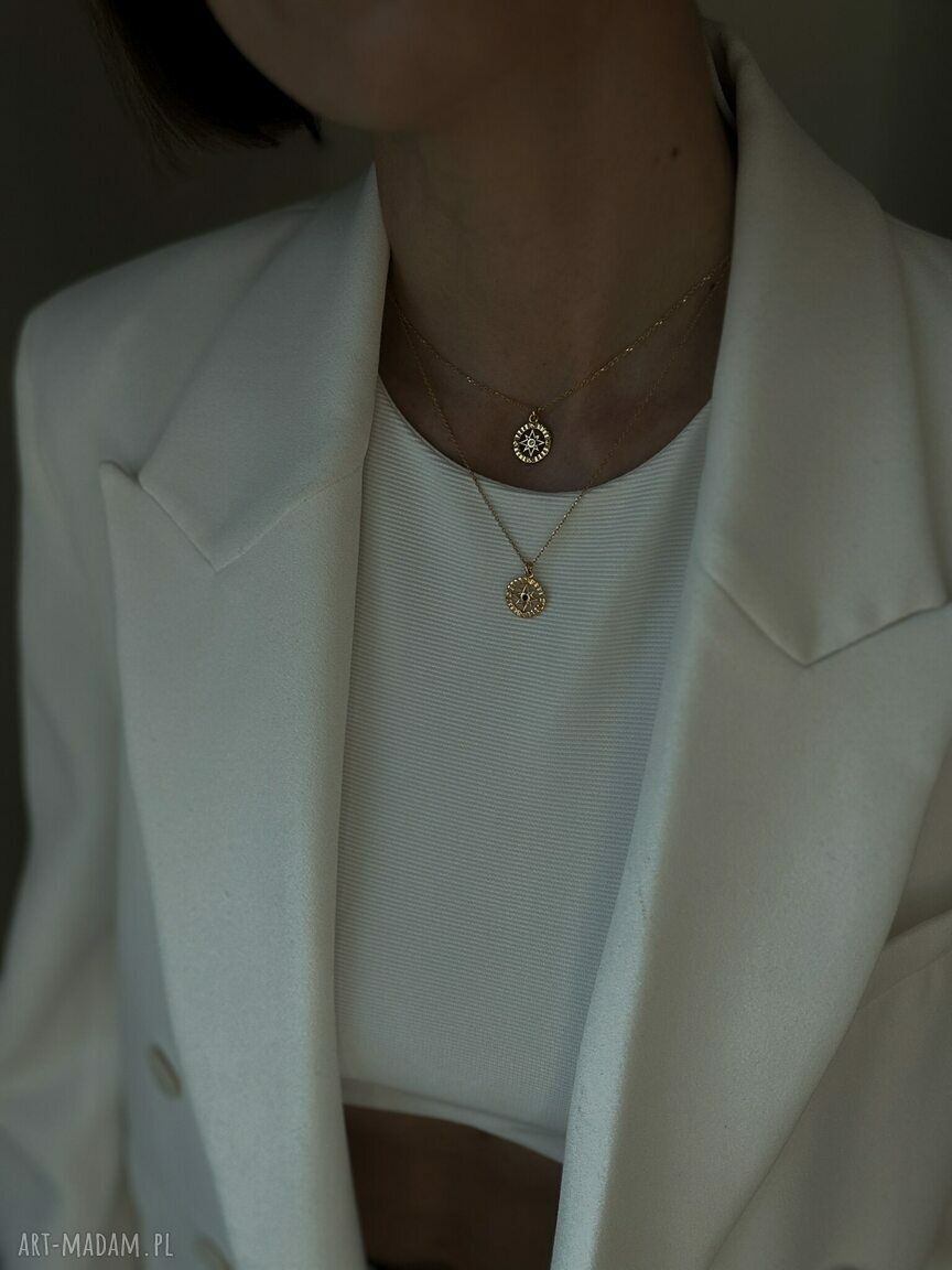 naszyjniki: Naszyjnik z różą wiatrów z bezbarwnym kryształem Ręczne wykonanie