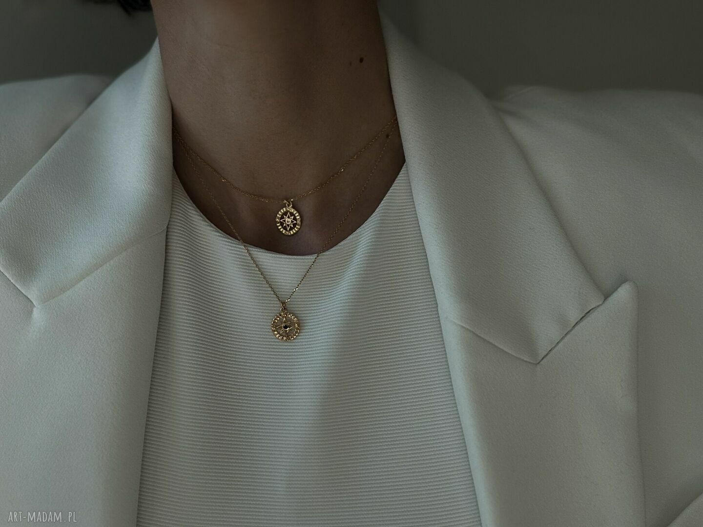 naszyjniki: Naszyjnik z różą wiatrów z bezbarwnym kryształem Ręczne wykonanie