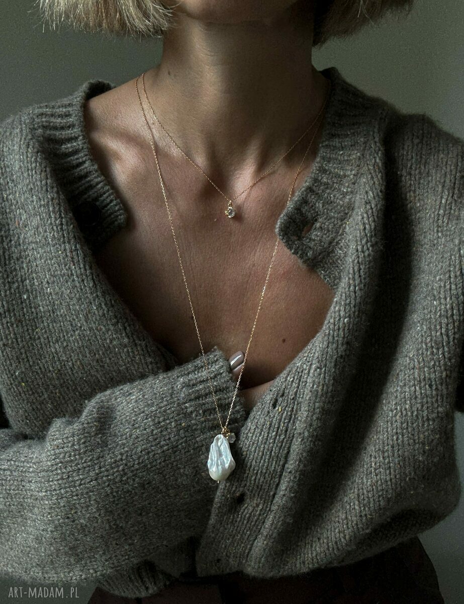 naszyjniki: Naszyjnik z różowego złota z bezbarwną cyrkonią Handmade