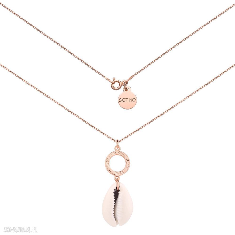 Naszyjnik różowego złota chropowatym kółeczkiem dużą muszelką