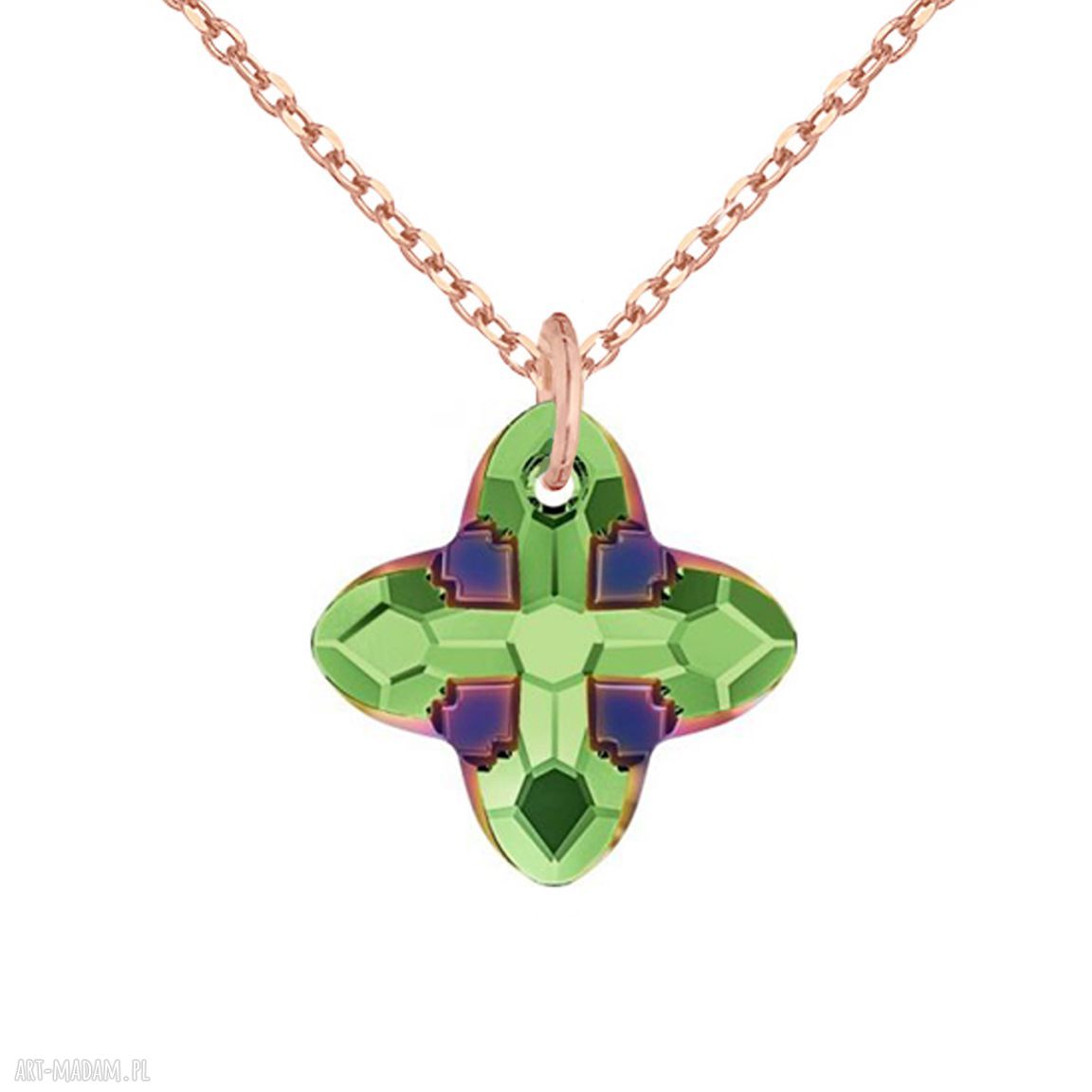 naszyjniki: Naszyjnik z różowego złota z kryształem SWAROVSKI® CRYSTAL w kolorze zielonym