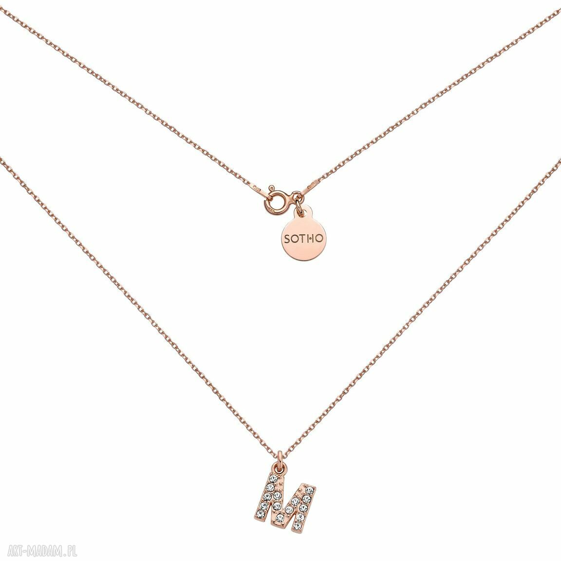 Naszyjnik różowego złota literką wysadzaną bezbarwnymi