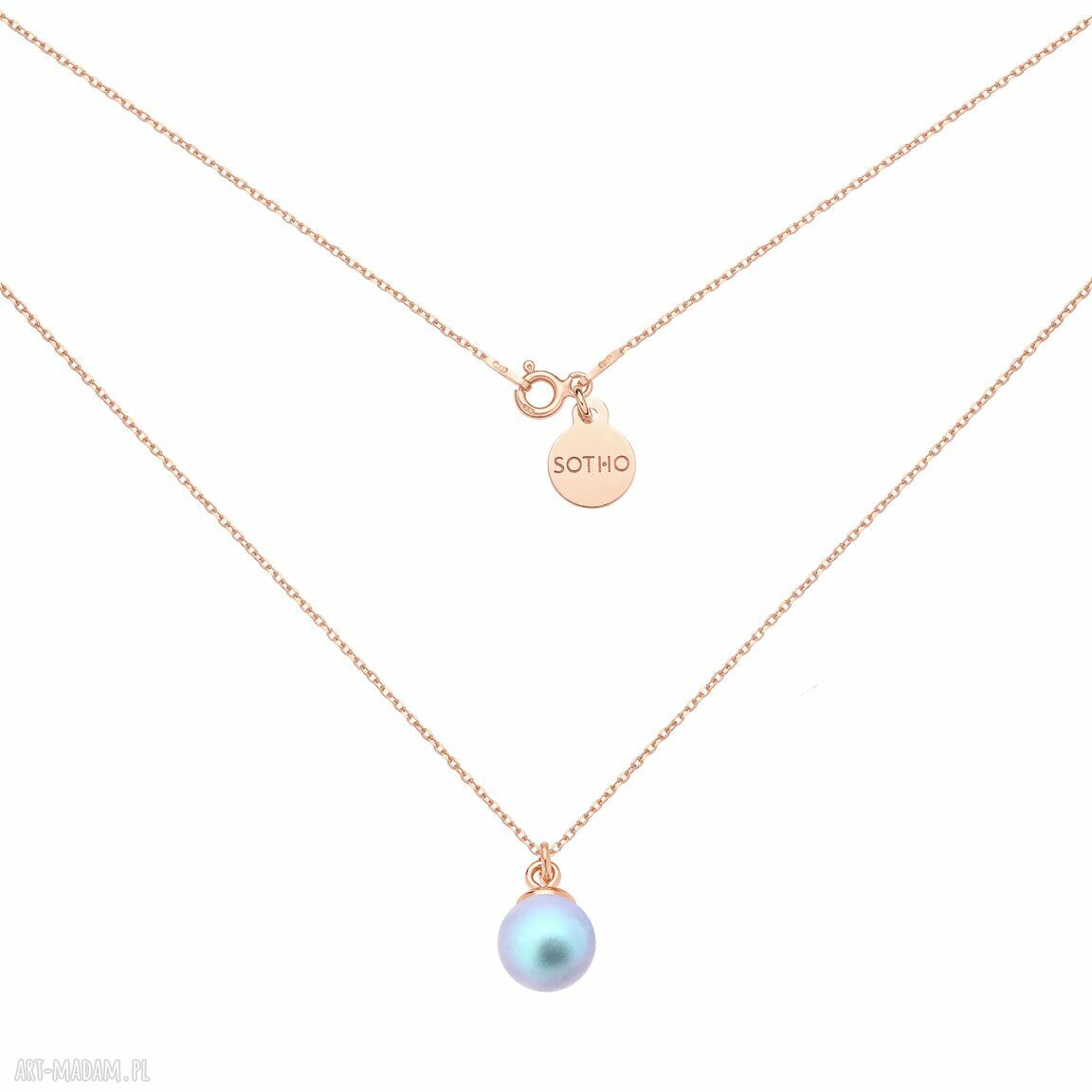 Naszyjnik różowego złota niebieską perłą swarovski® crystal