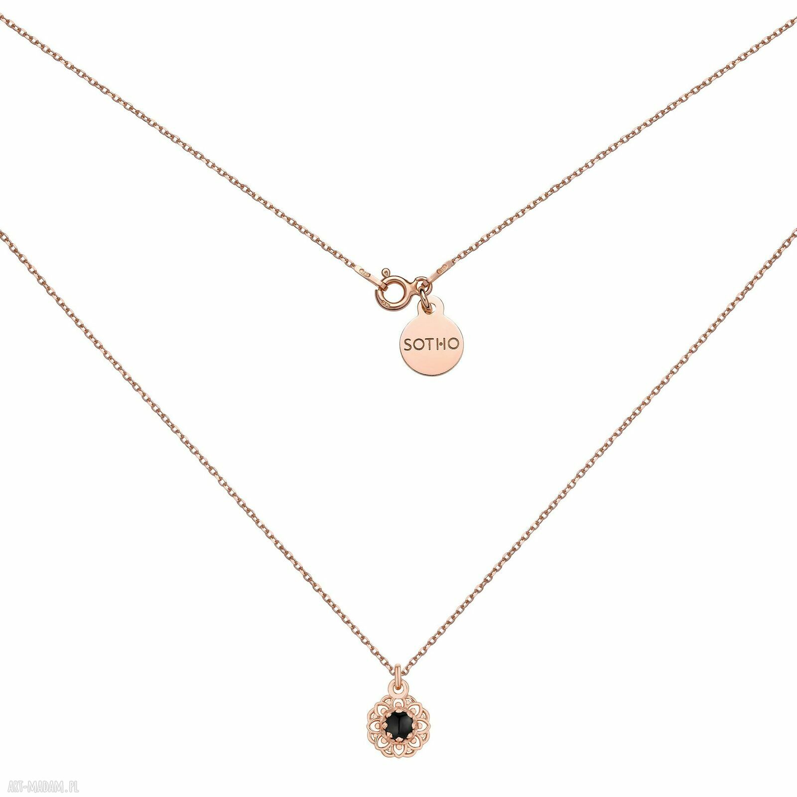 Naszyjnik różowego złota onyksem pozłacane czarny onyks kamień