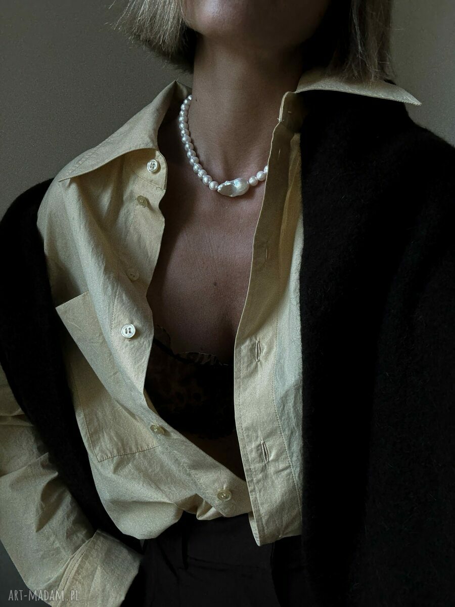 naszyjniki: Naszyjnik z różowego złota z pereł naturalnych z barokową perłą hand made