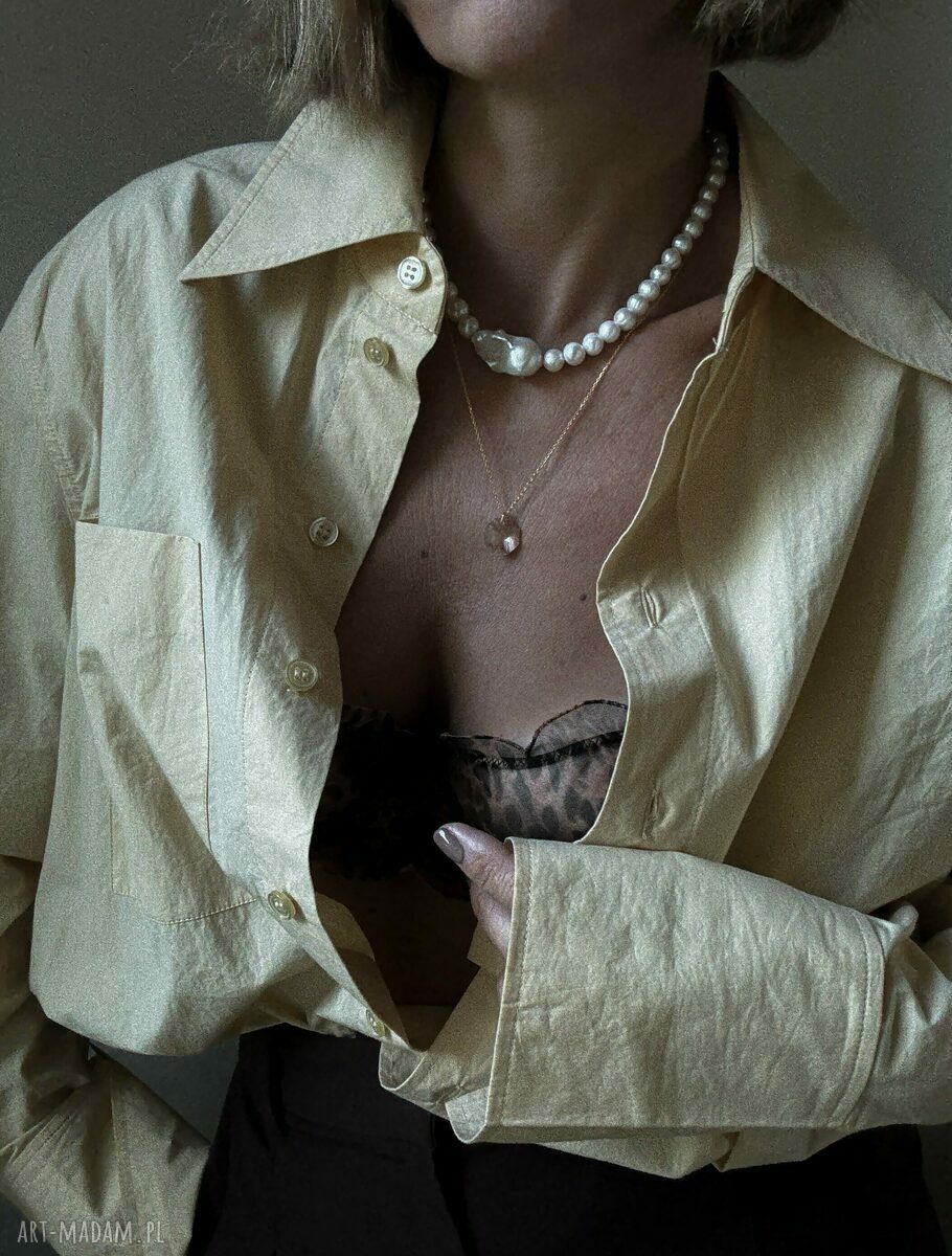 naszyjniki: Naszyjnik z różowego złota z pereł naturalnych z barokową perłą hand made