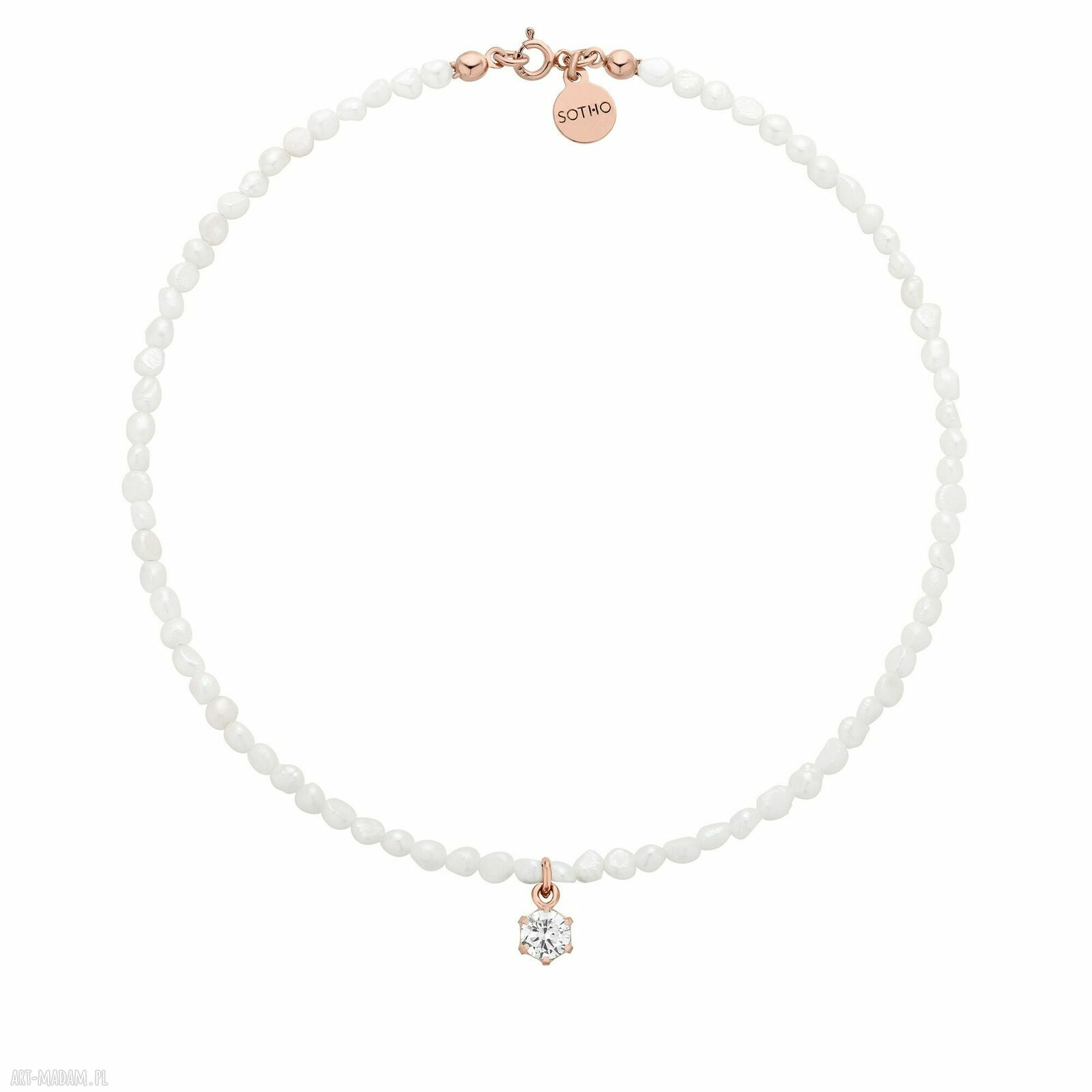 Naszyjnik różowego złota pereł naturalnych bezbarwną cyrkonią