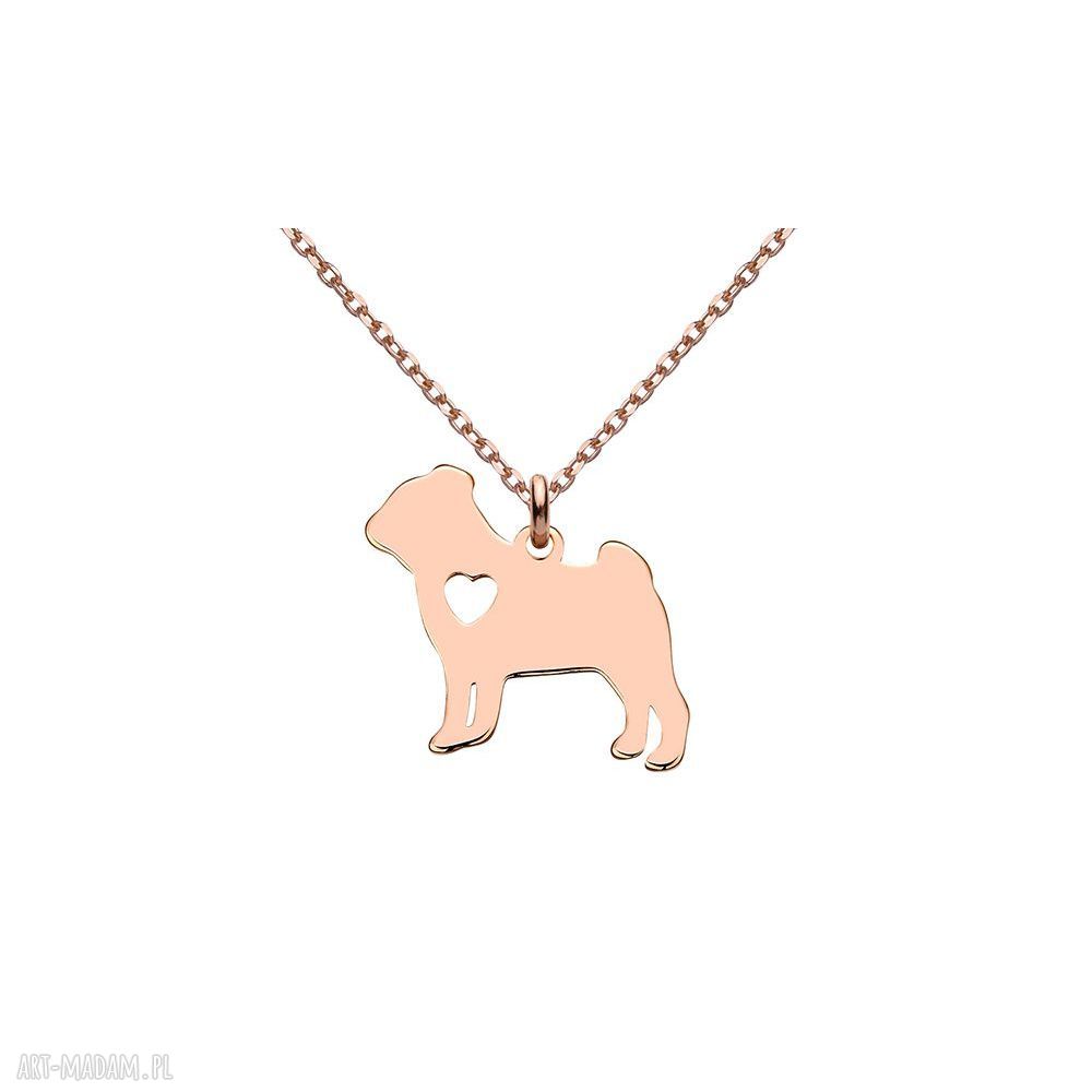 naszyjniki: Naszyjnik z różowego złota z psem rasy mops ręcznie zrobione