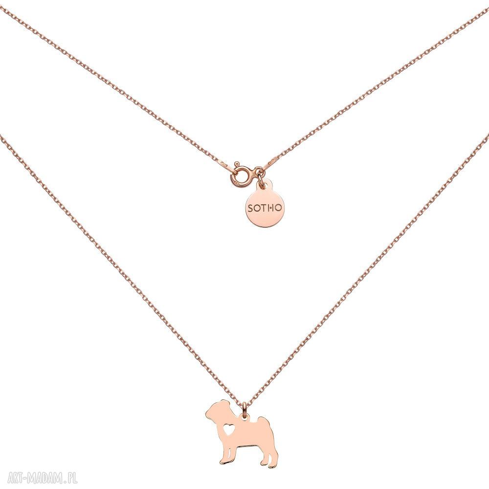 Naszyjnik różowego złota psem mops pies zwierzak pupil rasa