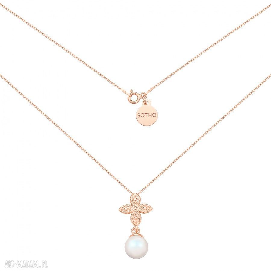 Naszyjnik z różowego złota SOTHO - rozetka i opalizująca perła Swarovski® Crystal