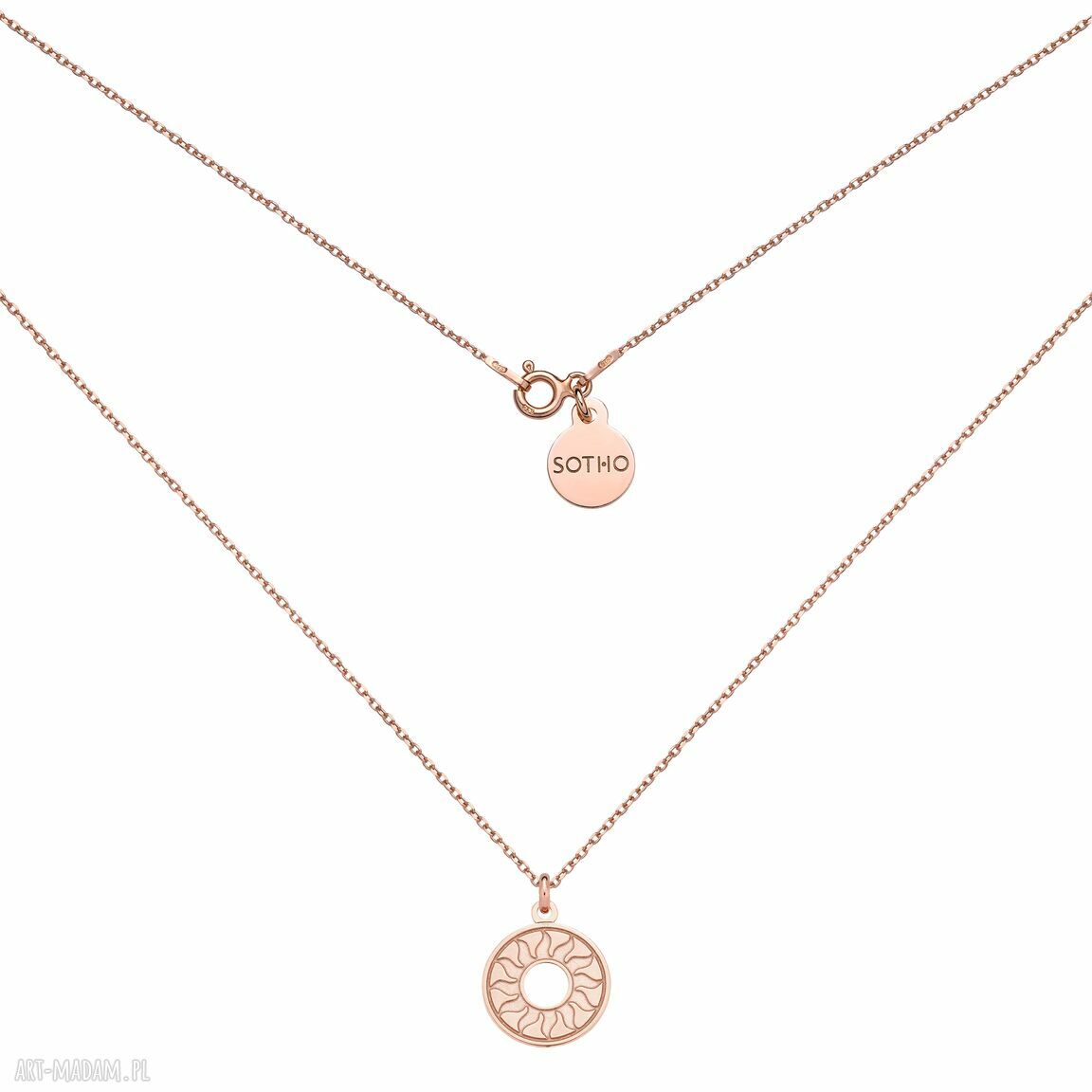 Naszyjnik różowego złota słońcem zawieszka okrągła słońce meda