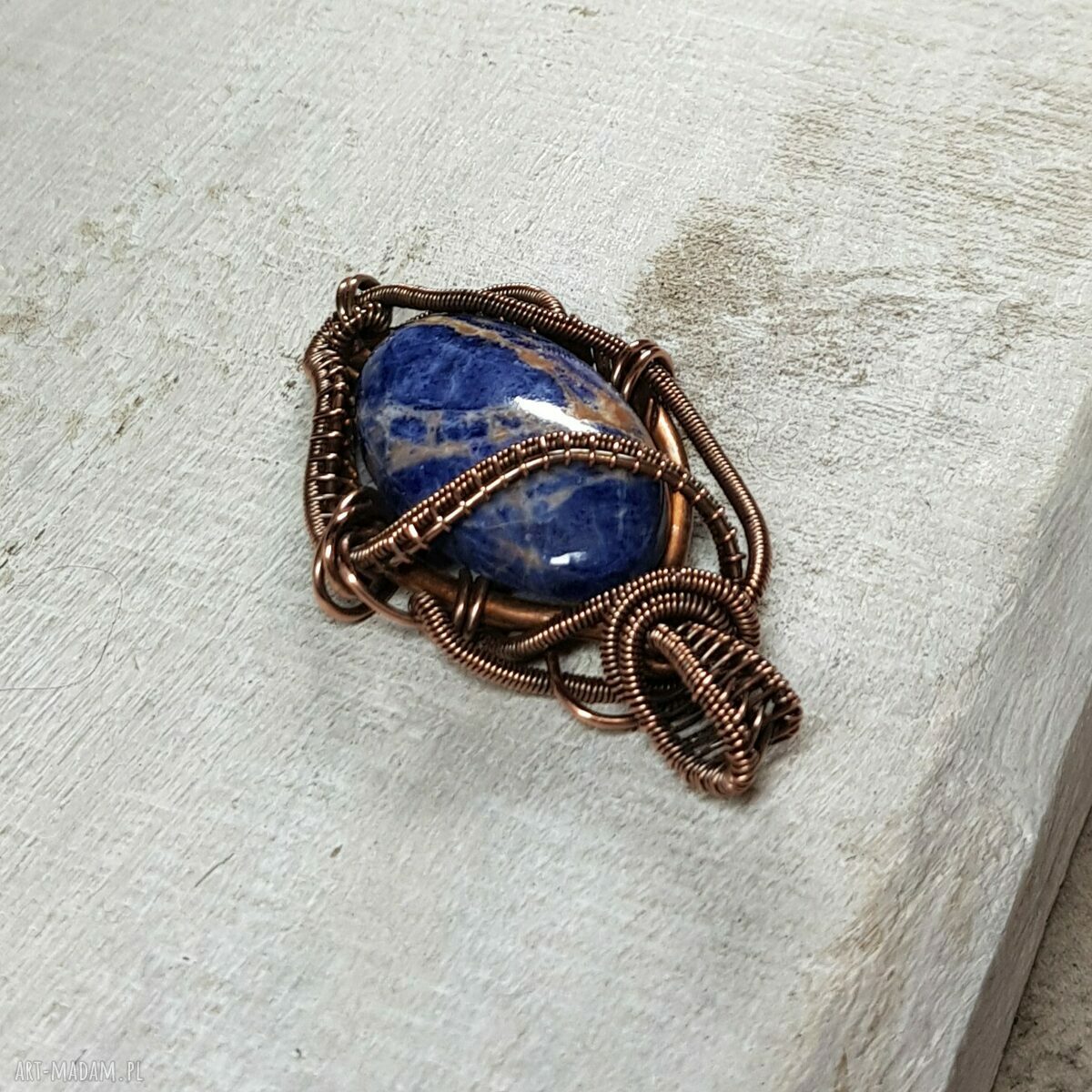 Naszyjnik z sodalitem m247 - miedziany wire-wrapping handmade
