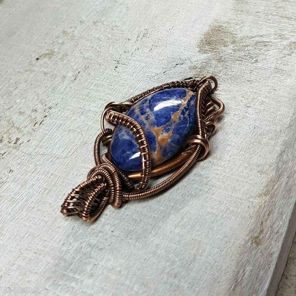 Naszyjnik z sodalitem m247 - miedziany wire-wrapping handmade