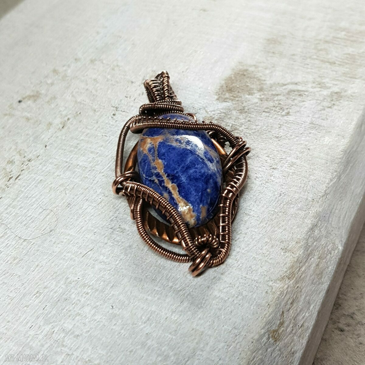 Naszyjnik z sodalitem m247 - miedziany wire-wrapping handmade