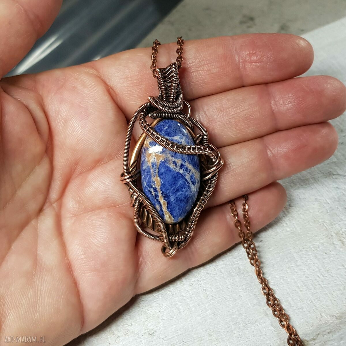 Naszyjnik z sodalitem m247 - miedziany wire-wrapping handmade