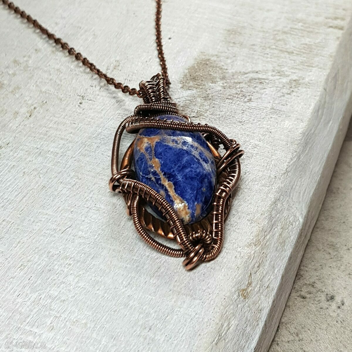 Naszyjnik z sodalitem m247 - miedziany wire-wrapping handmade