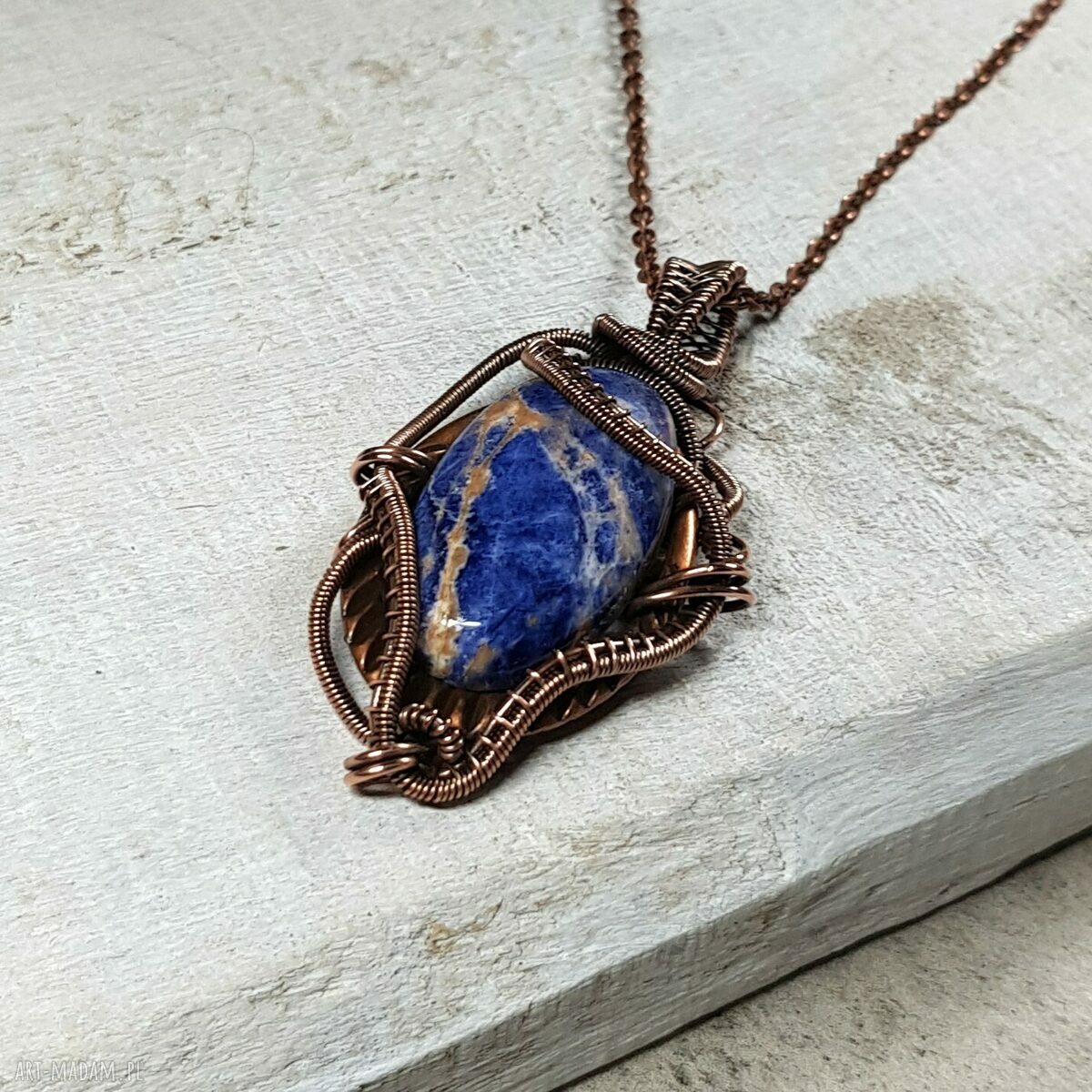 Naszyjnik z sodalitem m247 - miedziany wire-wrapping handmade