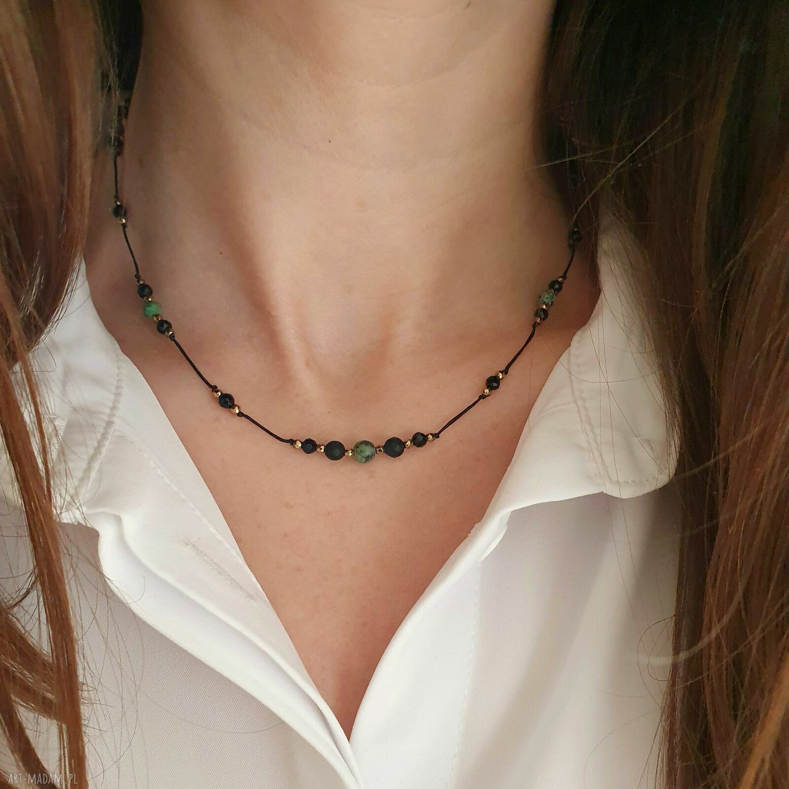 Naszyjnik z turkusem - regulowany, handmade i bez niklu