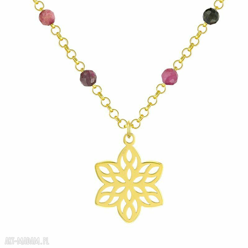 naszyjniki: NASZYJNIK z turmalinów z kwiatkiem EARTH ENERGY Ręczne wykonanie