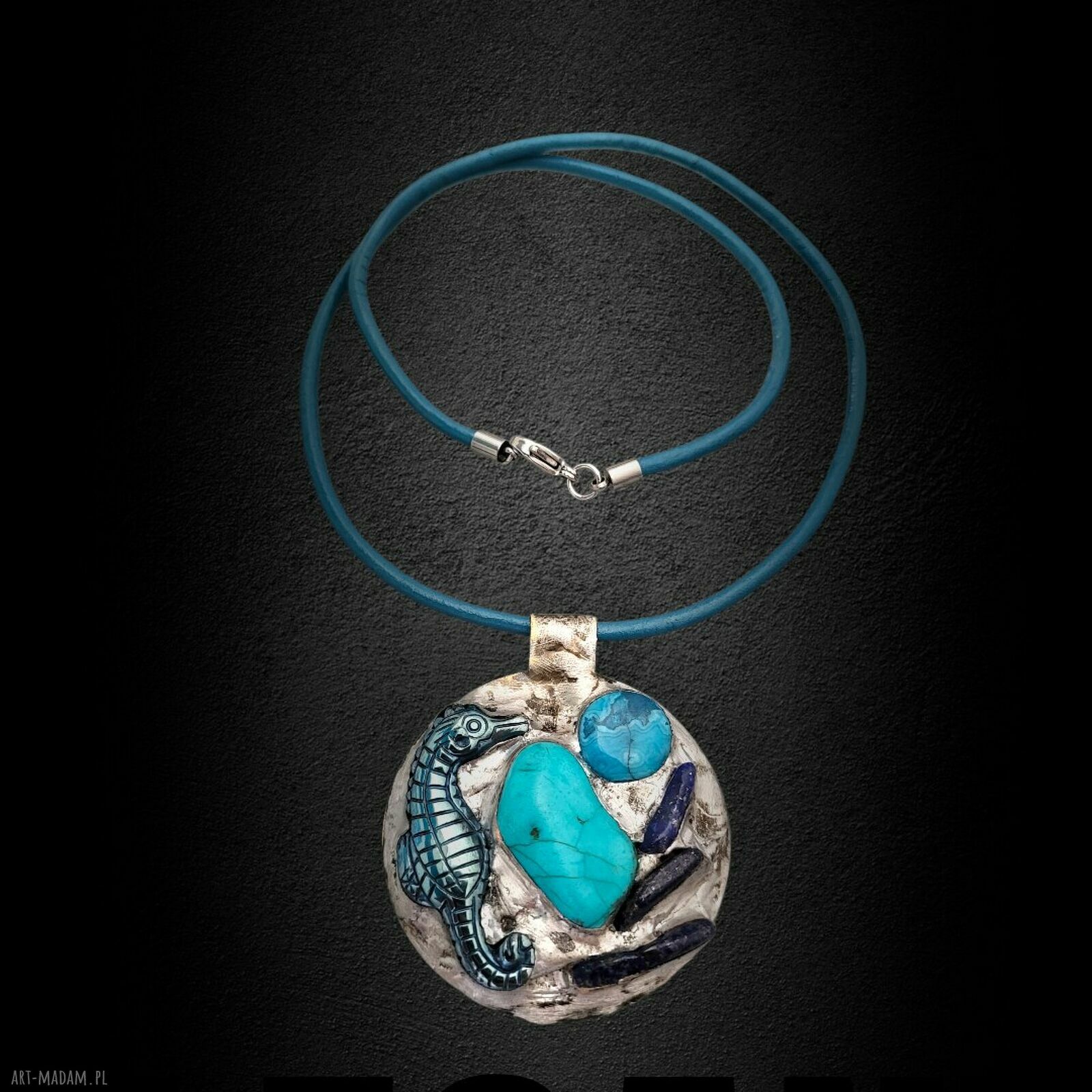 Naszyjnik z witrażowym wisiorem Konik Morski - metoda Tiffany