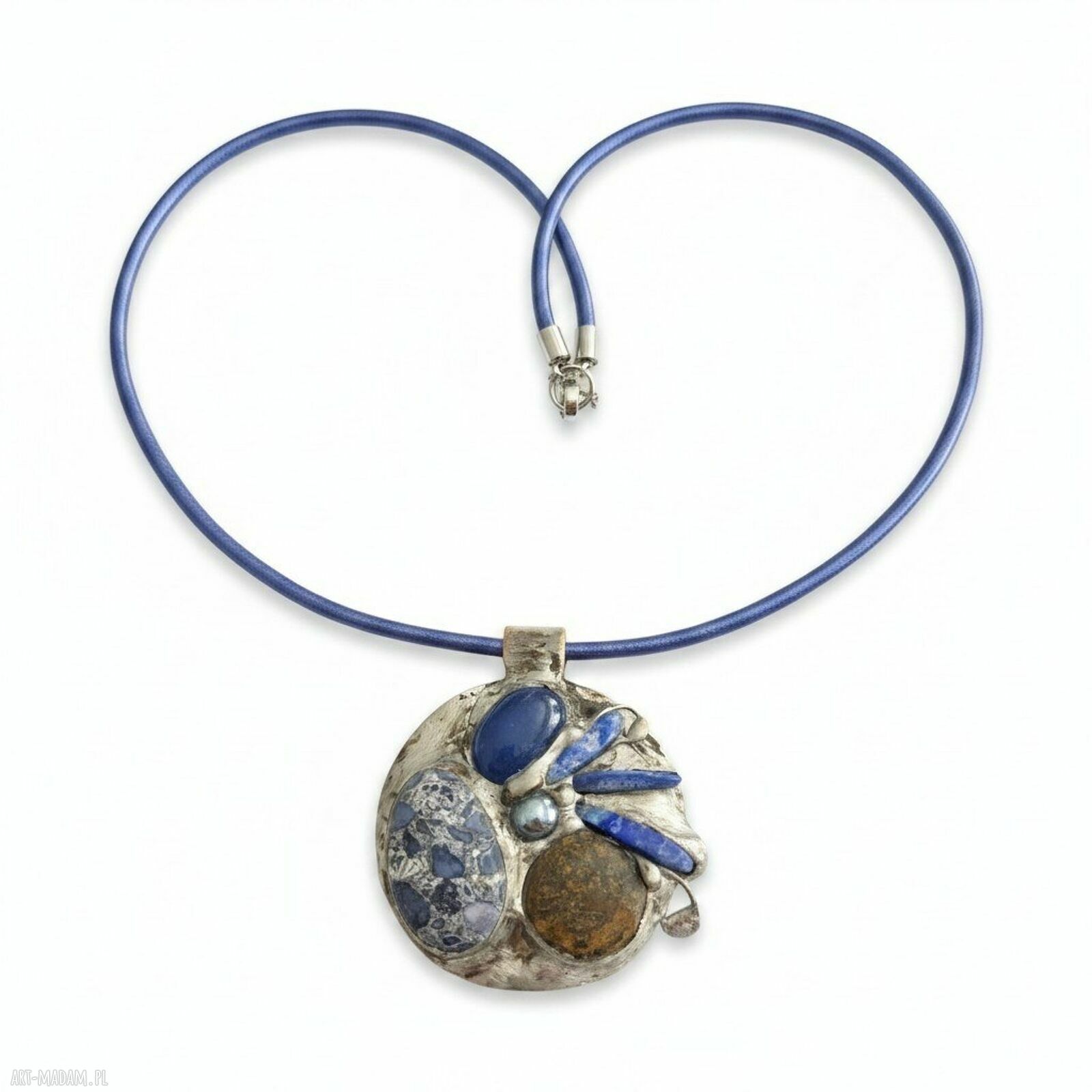 Naszyjnik z witrażowym wisiorem Evia - jaspis, hematyt i lapis lazuli