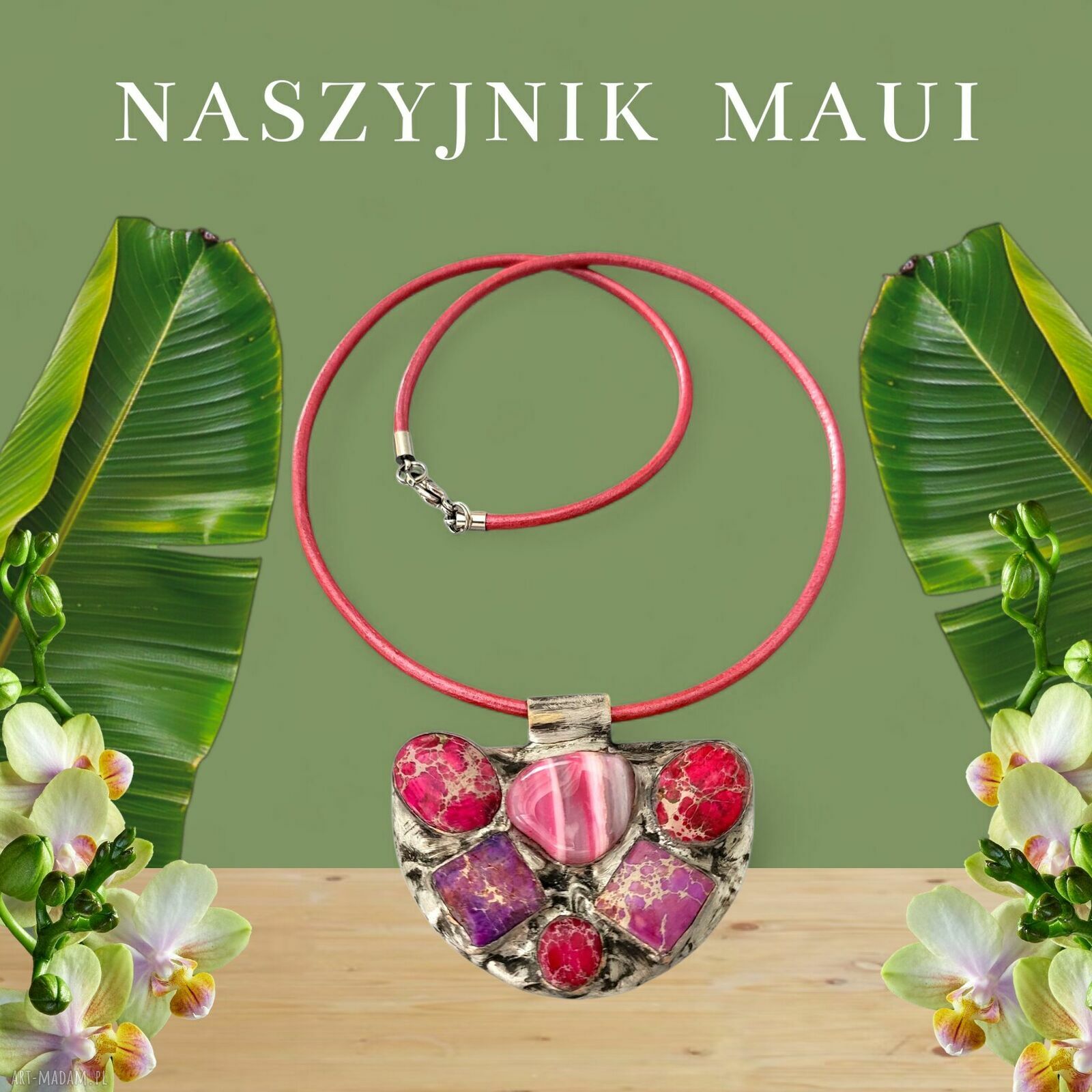 Naszyjnik z witrażowym wisorem MAUI - agat i jaspis Tiffany