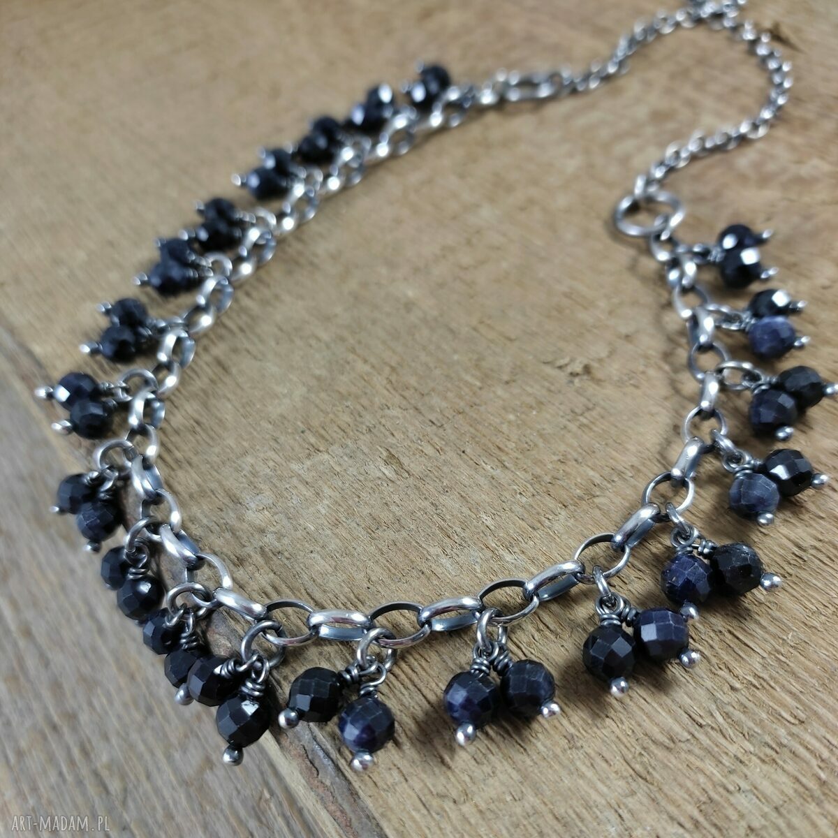 Naszyjnik - zawieszki z szafiru srebro 925 oksydowane
