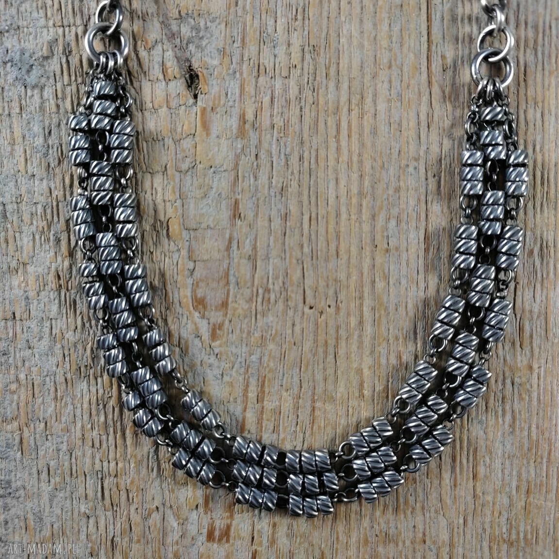Naszyjnik ze skręconymi rurkami na łańcuszkach - srebro 925 oksydowane