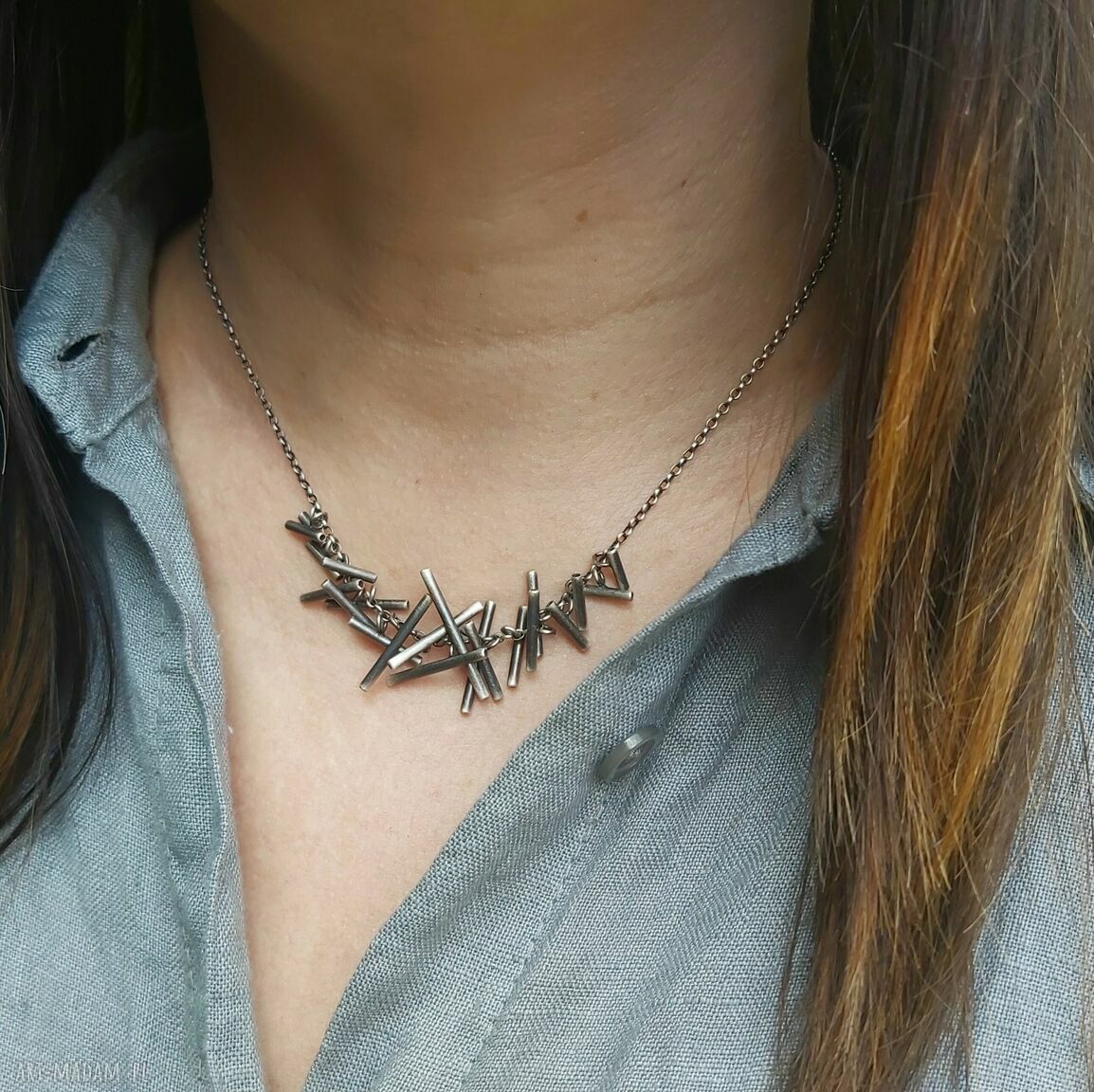Naszyjnik srebra gałązki srebrny handmade krótki prezent