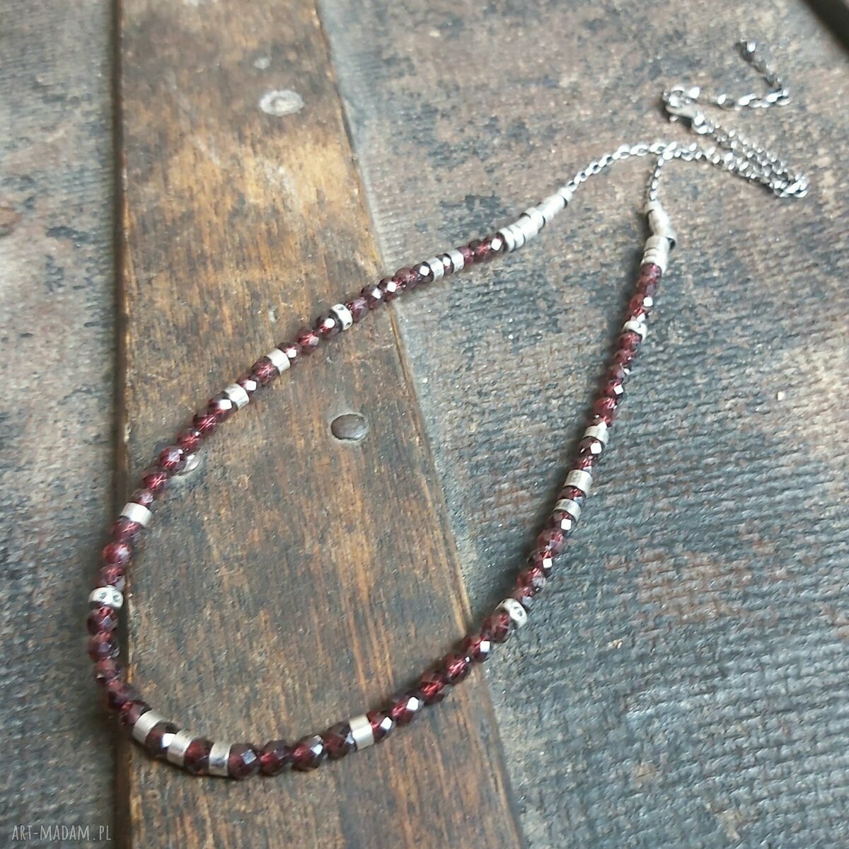 Naszyjnik ze srebra i granatu Hand Made