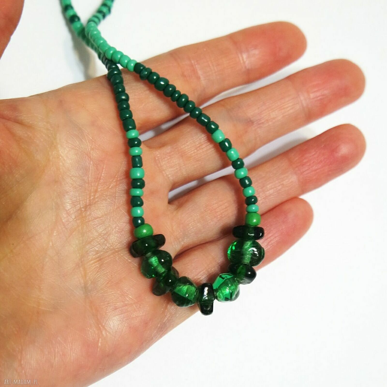 Zielony naszyjnik z koralików szklanych - handmade