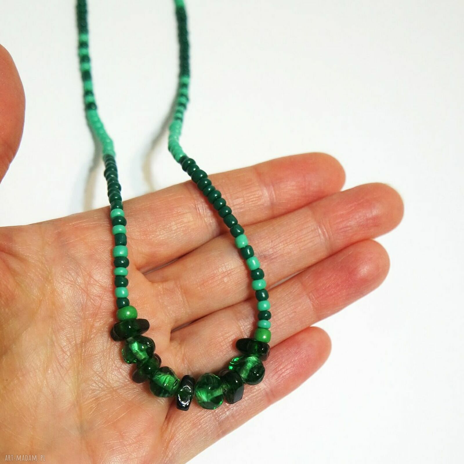 Zielony naszyjnik z koralików szklanych - handmade