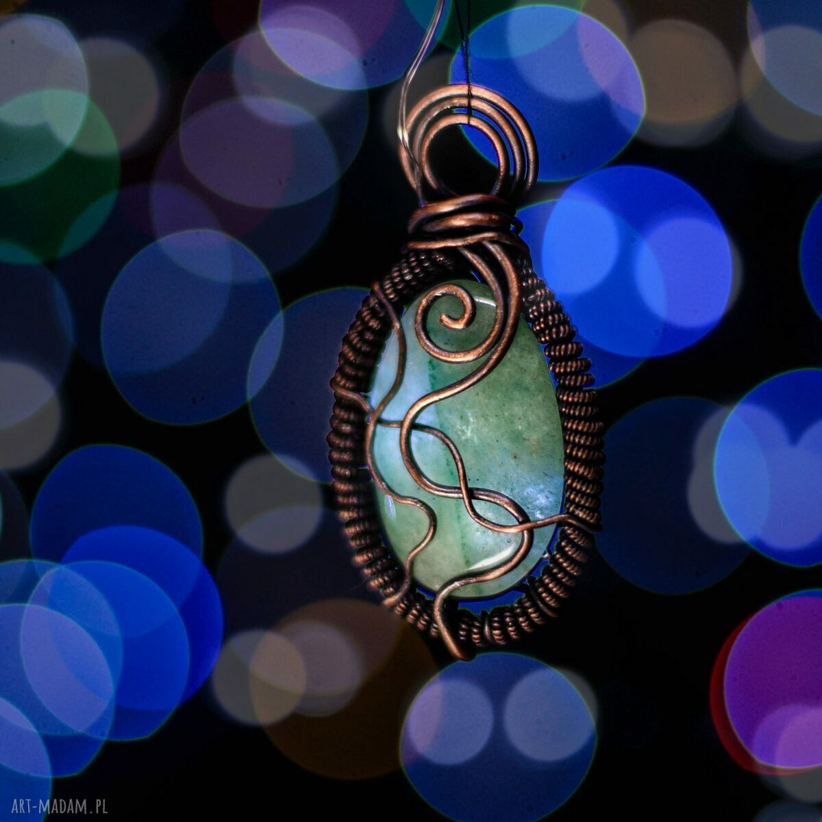 Naszyjnik Zuryn z awenturynem - miedziany wisiorek wire wrapping