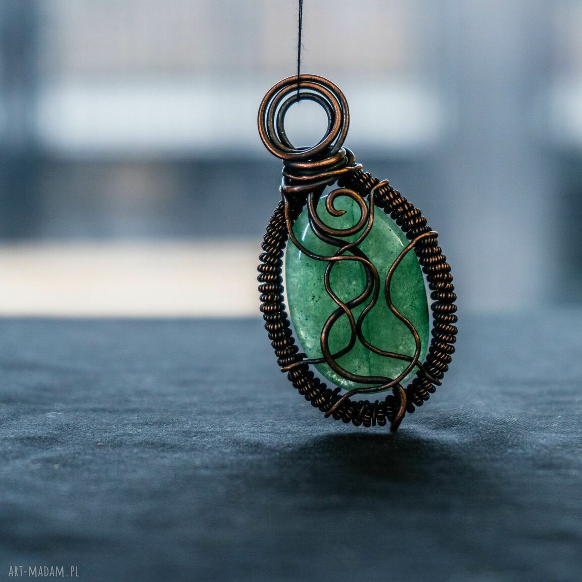 Naszyjnik Zuryn z awenturynem - miedziany wisiorek wire wrapping