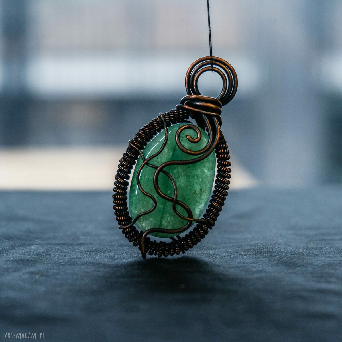 Naszyjnik Zuryn z awenturynem - miedziany wisiorek wire wrapping