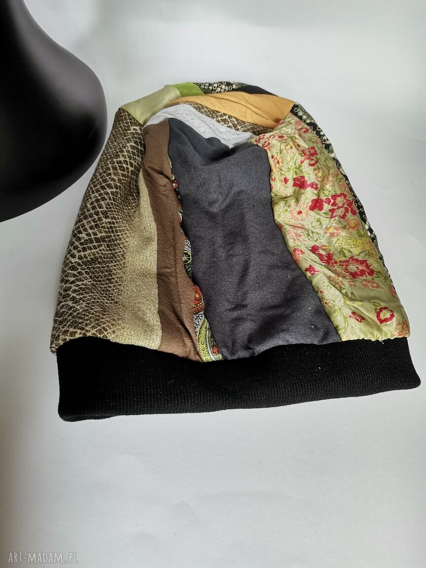 Czapka damska patchwork folk boho na podszewce - rozmiar one size