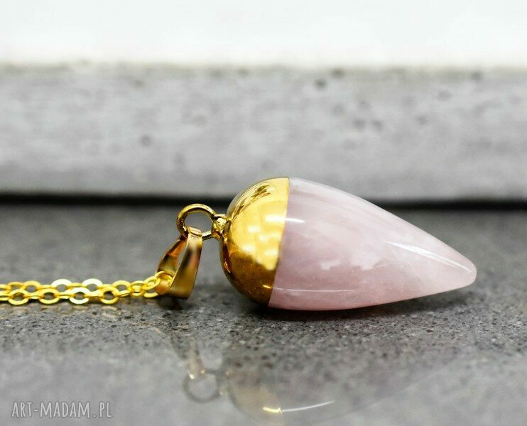 925 rÓŻowy kwarc pozłacany srebrny naszyjnik kamień natura