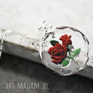925 szklany wisiorek róże - łancuszek, róża medalion