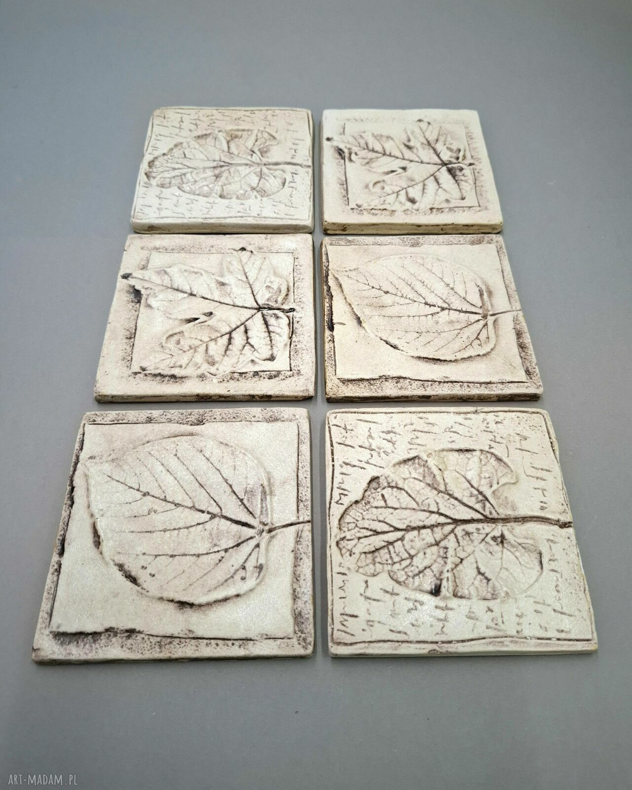 Natura - komplet 6 ceramicznych podkładek z motywem liści
