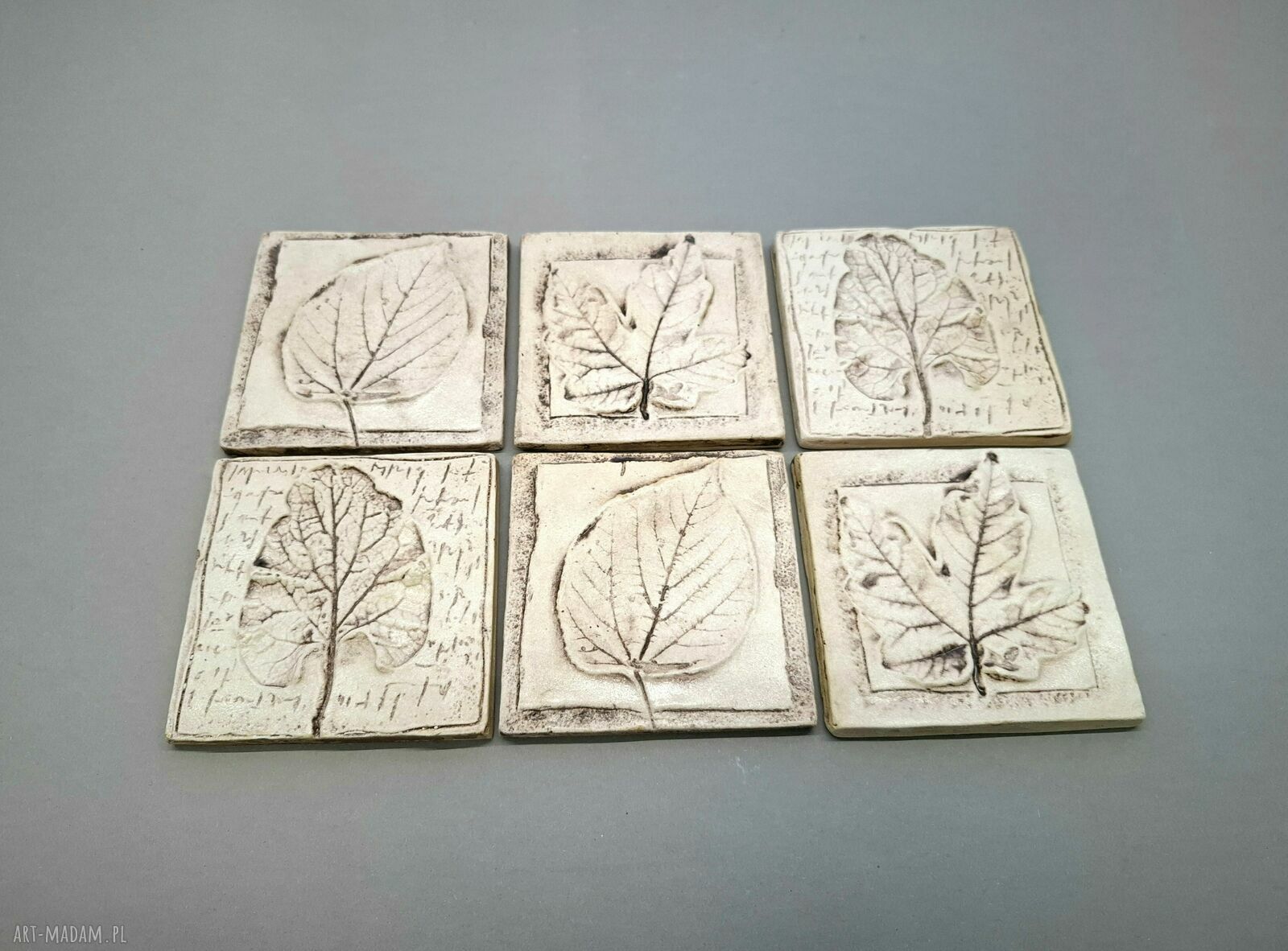 Natura - komplet 6 ceramicznych podkładek z motywem liści