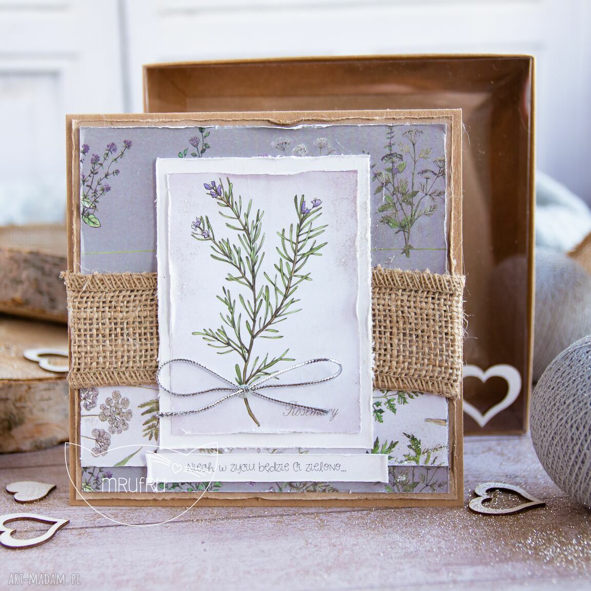 Naturalna kartka zielnika mrufru każdą okazję pudełeczko efektem