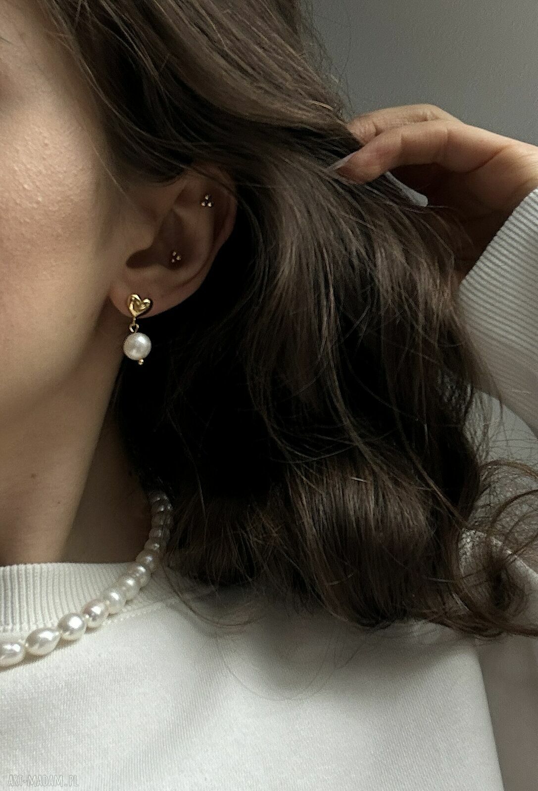 kolczyki: Złote kolczyki serca z perłami autorskie